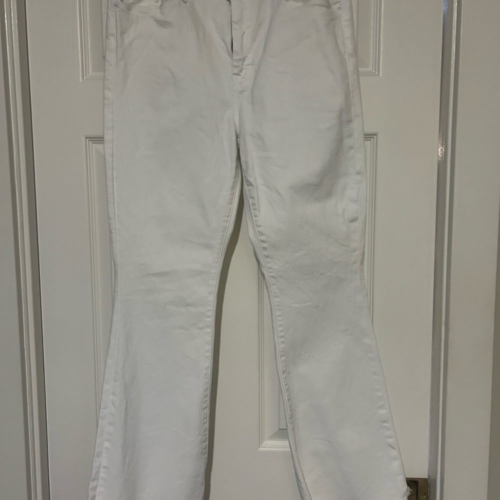 MOTHER Women's White Flare Jeans-The Weekender Fray
